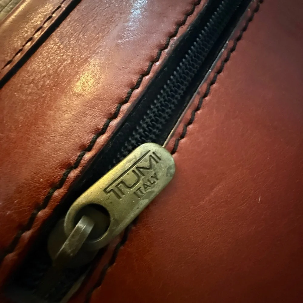 Vintage Tumi Dowel-Style Flap Briefcase Chestnut Brown Italian Leather Brass